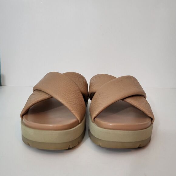 VIONIC Vesta Platform Sandals Womens 11 Tan Leather Lug Slide Thick Chunky - Picture 3 of 9